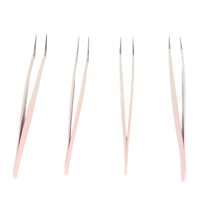 4pcs Eyelash Tweezers Set Stainless Steel False Eyelash Extension Tweezers