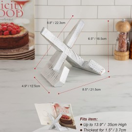 MEZOKUCEL Cookbook Stand, Handmade Wooden Cookbook Holder, Recipe Book Holder for Display Stand, Farmhouse Cook Book Stand for Cooking, Cookbook and Recipe Holder for Kitchen Counter (White(1)