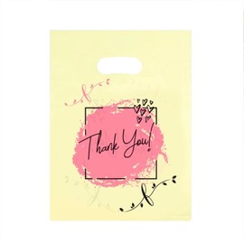 100 Count 9.7 "x 13.7" Plastic Merchandise Bags, Shopping Bag for Small Business Retail Bags Crafts Plastic Bag with Die Cut Handle Bag - Yellow Thank You