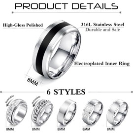 Adramata Set of 6 Women's Stainless Steel Vintage Rings with Celtic Knot Wedding Rings Partner Rings Engagement Rings Silver Ring Men Women Set 8 mm, Stainless Steel