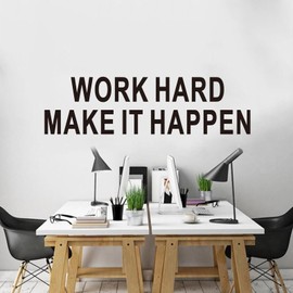 Inspirational Quotes Wall Stickers for Office: Motivational Gym School Classroom Garage Bedroom Living Room Vinyl Art Wall Decals - Work Hard Make it Happen 25" X 7"