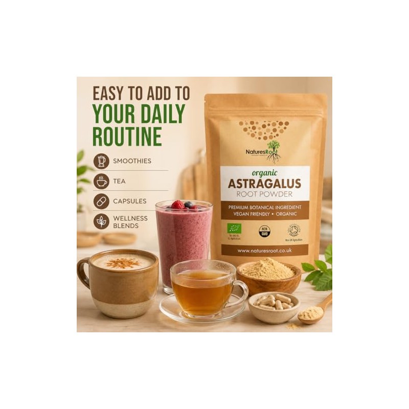 Natures Root Organic Astragalus Root Powder - 500g Herbal Supplement