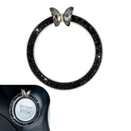 DACIRTY Bling Butterfly One-Touch Ignition Start Switch Ring, Creative Inlaid Rhinestone Alloy Push Button Decorative Ring, Replacement Women's Auto Parts, for Most Cars (Black)
