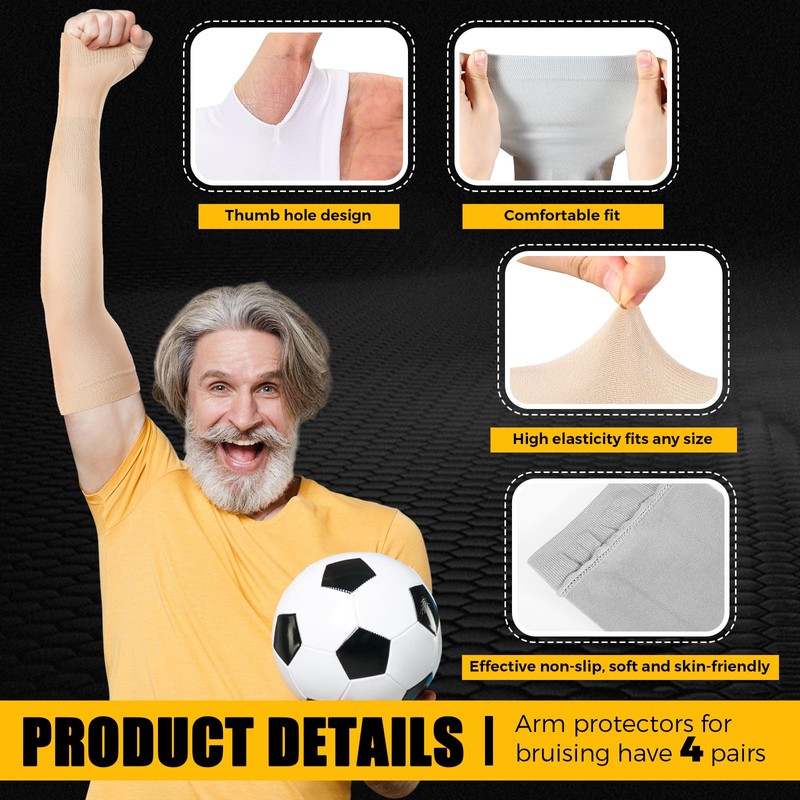 Janmercy 4 Pairs Protective Arm Sleeve for Thin Skin Elderly