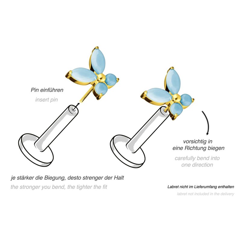 PIERCINGLINE Titanium Attachment with Push Pin Butterfly and Synthetic Turquoise