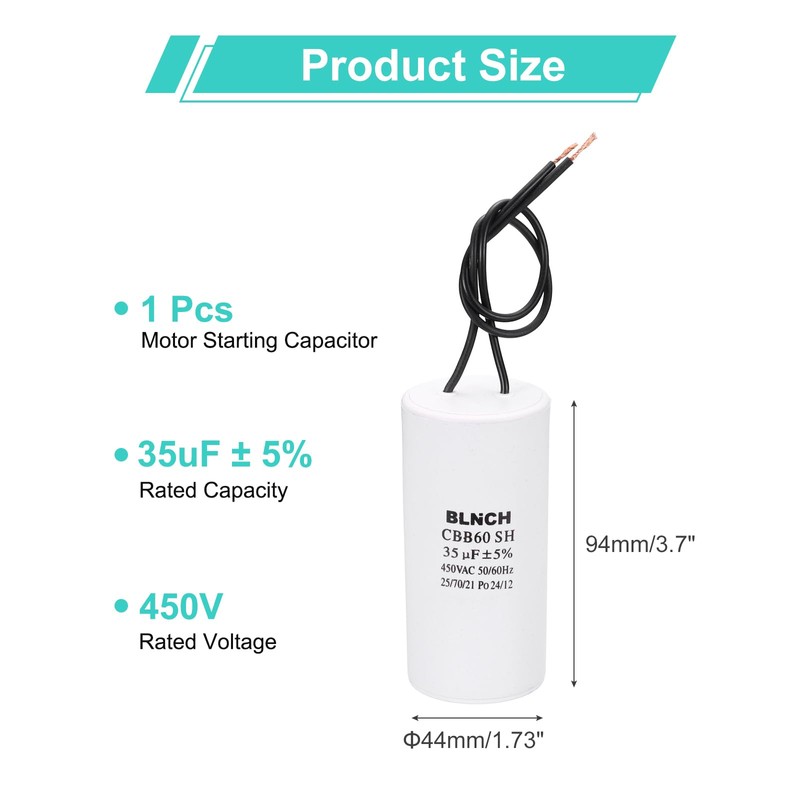 sourcing map CBB60 Running Capacitor, 35uF 450V 2 Wire Electric