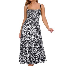 YATHON Floral Maxi Dress for Women Casual Summer Corset Milkmaid Spaghetti Strap Sundress for Women Special Occasions(YT552-Black Floral 04,XL)