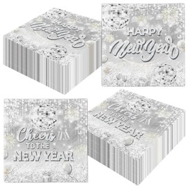 New Years Eve Party Supplies 2025, 40pcs Happy New Year Napkins, Silver New Years Eve Paper Napkins New Year Eve Party Supplies for Dinner Kitchen, 2025 Happy New Years Decorations