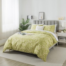 Travan Cotton Duvet Cover Queen Green Floral Duvet Covers Super Soft Comforter Cover with Zipper Closure, (Green Floral, Queen Size)