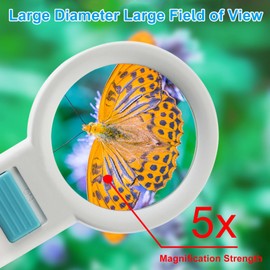 SHUBEIEUMI Lupe mit Licht, 5X Leselupe mit 10 LEDs, Beleuchtete Lupe, Leselupe mit Licht für Senioren Groß, Handlupe mit Licht für Lesen, Inspektion, Münzen, Schmuck (Schwarz)