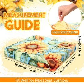 SmoothNovelty 8 Pcs Sunflower Printed Stretch Sofa Cushion Covers for Patio Washable Outdoor Couch Cushion Covers with Elastic Bottom Floral Seat Slipcovers for Chair Furniture Protector Replacement