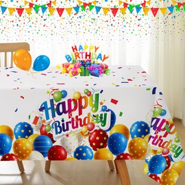 SASTYBALE Happy Birthday Tablecloth Rectangle 60 x 102 Inch Colorful Balloons Confetti Stain Resistant Wrinkle Free Table Cloth, Fabric Table Cover for Dining, Party, Indoor, Outdoor Decoration
