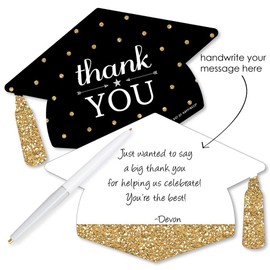 Big Dot of Happiness Gold - Tassel Worth The Hassle - Shaped Thank You Cards - Graduation Party Thank You Note Cards with Envelopes - Set of 12