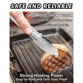 Anaeat Premium Stainless Steel Kitchen Tong Set of 2 - Sturdy Coiled Spring 9" and 12" Locking Food Tong with Non-Slip Silicone Grip for Cooking, Baking, Grilling, BBQ - Heat Resistant up to 480°F