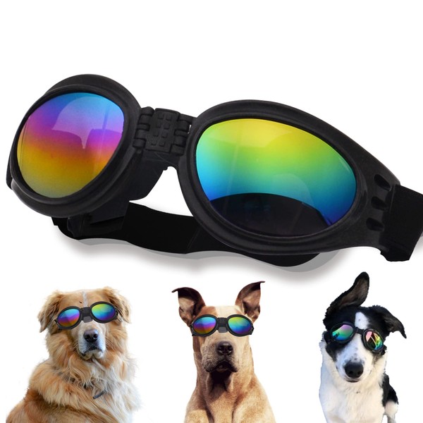 NICERINC PET Dog Sunglasses, UV Protection, Windproof, Adjustable, Black, Small