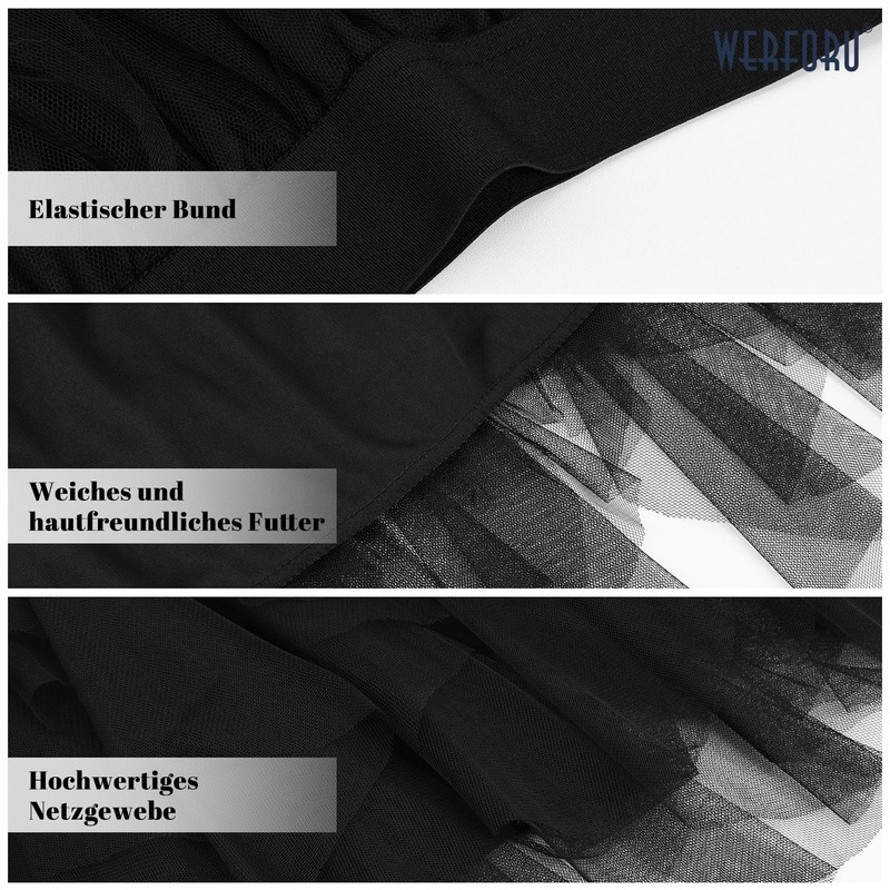 WERFORU Women's Tulle Skirt, A-Black, L