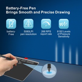 Graphics Drawing Tablet, Acepen 9x6 inch Drawing Tablet with Battery-Free Stylus, 8192 Pen Pressure, 8 Hot Keys, Digital Art Tablet for Drawing, Design, Teaching, Work with Mac, Computer, PC & Mobile
