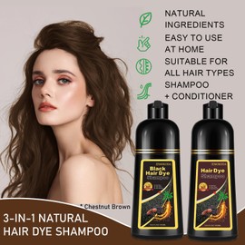 Chestnut Brown Hair Dye Shampoo 3-in-1, Instant & Long-lasting Hair Color Shampoo in Minutes, Gray Hair Coverage for Men & Women, Natural Shampoo Hair Dye for All Hair Types