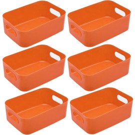 LOSYHU 6 Pcs Plastic Storage Baskets for Shelves Multiple Colors Storage Boxes with Handle Rectangular Cupboard Organiser Durable Stackable Small Baskets for Kitchen, Cupboard, Home, Office – Orange