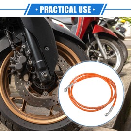 X AUTOHAUX Hydraulic Brake Hose Line Pipeline, 150cm 59.06" 10mm 0.39" Braided Oil Pipe with Tube Nut Universal for Motorcycle ATV Dirt Bike Go Kart Durable Stainless Steel Orange with Spring