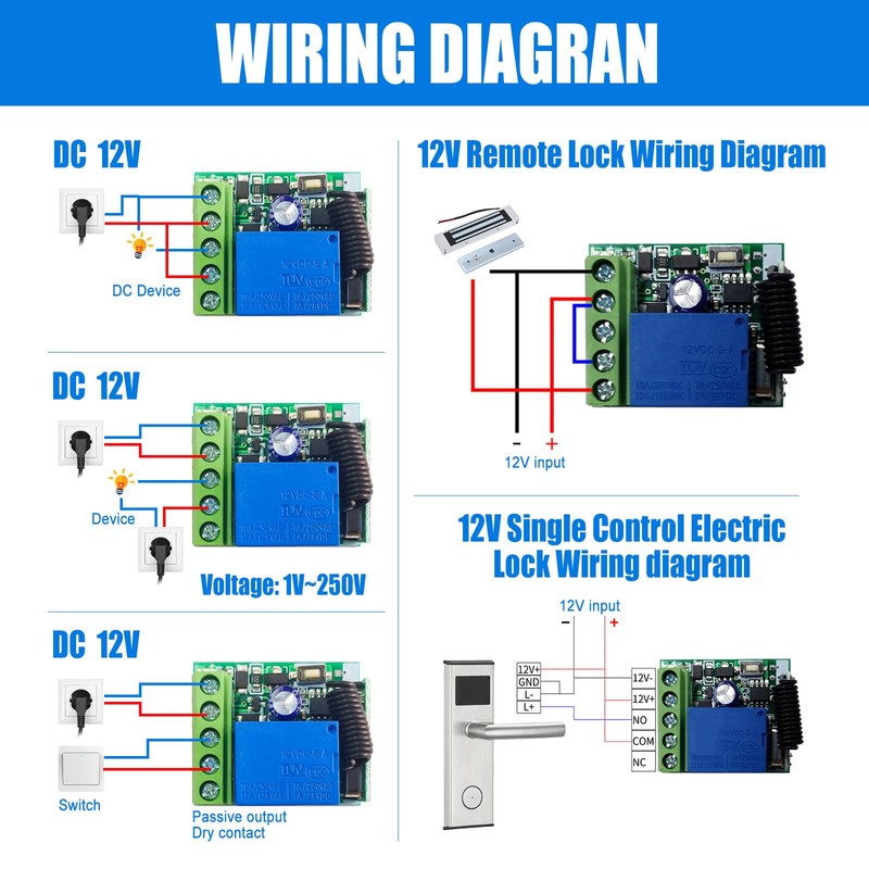 433MHz DC 12V 1K RF Relay Receiver Module with Transmitter