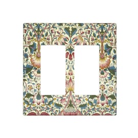 Boho Floral William Morris Double Rocker Decora Outlet Cover 2 Gang Light Switch Cover Decorative Vintage Plant Natural Flower Gfci Wall Plate Electrical Switchplate Faceplate for Farmhouse Bathroom