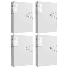 4PCS A4 Size Folders, 60 Clear Pockets/EA, File Document Display Presentation Book Folders, Durable Cover Category Folder with Solid Color, School Office Essentials Paper Storage Organizer (White)