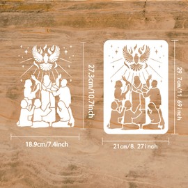 FINGERINSPIRE Pentecost Holy Spirit Stencil 29.7 x 21 cm Hollowing of the Father Religious Man Woman Stencil Reusable Pigeon Fire Stencil for Painting on Photo Album Paper Wall Decoration