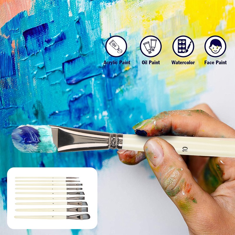 10pcs Nylon Hair Gouache Artist Paint Brush Portable Oil Painting