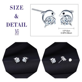 MICGIGI Women 925 Sterling Silver Earrings Cubic Zirconia Cute Dolphin Shape Stud Earrings