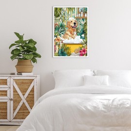 Funny Animal Canvas Poster Golden Retriever Is Enjoying A Bath For Bathroom Bedroom Wall Decor 12x16in Unframed