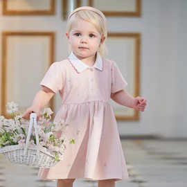 DAVE&BELLA Toddler Girl Polo Dress Short Sleeve Cotton Playwear Dress High Waist Pleated Athletic Tennis Golf Sundress A-Pink