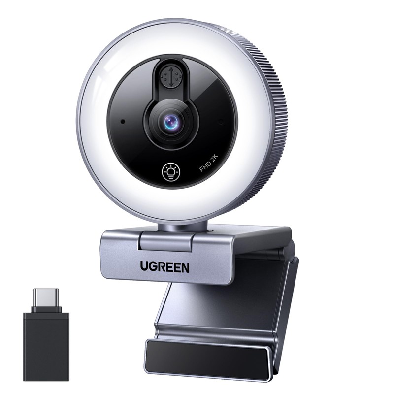UGREEN Webcam 2K 30FPS con Luz LED 4 Niveles Fijo