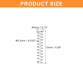 QUARKZMAN Pack of 5 Compression Springs, 0.3 x 3 x 15 mm, Compression Springs, Spring Springs, Coil Springs, Steel Springs, 304 Stainless Steel, Silver