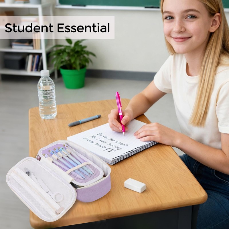 SKYDUE Purple Pencil Case for Girls – Large Capacity Zippered