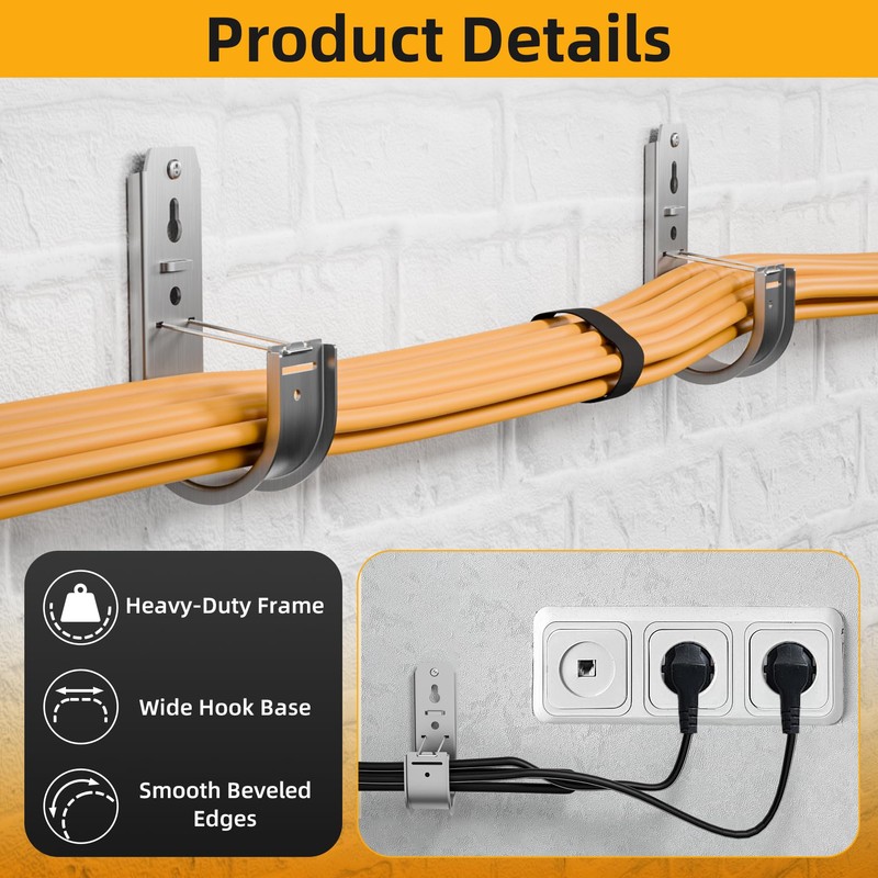 MooxHAI 50 Pack Wall Mount J Hook with Retainer Clip,Galvanized