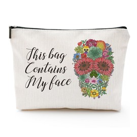 heshengzaixian Funny Quotes This Bag Contains My face Cosmetic Bag for Woman,Humorous Quote Makeup Bag,Waterproof Linen Toiletry Beauty Bag Travel Case Accessories Pouch