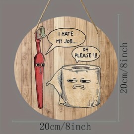 Bathroom art,bathroom wall art,bathroom pictures and wall art,20x20cm Wooden Bathroom Sign with English Dialogue - Funny Wall Decor for Bathroom, Office & Cafe, Stress Relief Gift for Adults