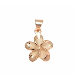 Arthur's Jewelry 925 sterling silver pink rose gold plated Hawaiian plumeria flower no cz stone pendant 12mm