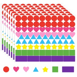 QFGasre 2520 Pcs Colored Shape Stickers, 7 Colors 6 Shapes Coding Labels Dot Stickers Heart Star Triangle Rectangle Square Shaped Sticky Labels for DIY Student Classroom Office Paper