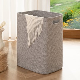 OIAHOMY Laundry Hamper, Laundry Basket，Rectangle Cotton Storage Basket with Handles, Large Blanket Basket for Living room, Woven Decorative Storage for Toys,Clothes,Pillows-16x13x22in-Grey variegated