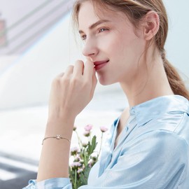 DAOCHONG Bunny Bracelet for Women 925 Sterling Silver Cute Rabbit Animal Charm Adjustable Link Bracelet Animal Jewelry Birthday Gifts for Teen Girls Mother Wife Daughter Family, 7+2 inches