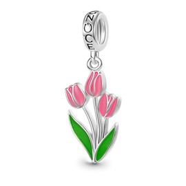 GNOCE Blooming Tulip Pendant Charms for Bracelet 925 Sterling Silver Flower Dangle Charm for Women Mother's Day Gift Fit Bracelets/Necklace
