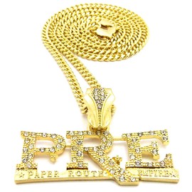 GWOOD PRE Pendant Necklace (GOLD COLOR WITH 24 INCH CUBAN CHAIN)