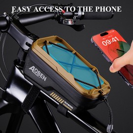 Aoben Bike Bicycle Phone Front Frame Bag for Mountain Bike Road Bike, EVA Hard Casing Bike Phone Holder Bike Phone Mount for MTB, Bike Bicycle Accessories for Cell Phone Under 6.8 Inches (Tan)