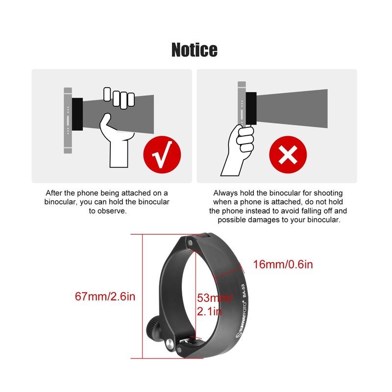 SUNWAYFOTO BA-53 Cell Phone Adapter for Binocular, Universal Smartphone Mount
