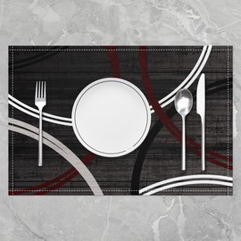Juego de 4 manteles individuales geométricos abstractos, de 12 x 18 pulgadas, color rojo, blanco, negro, círculos, estampados, tapetes de cocina para niños y niñas, adultos, estilo moderno, simple, suaves, cuadrados, para mesa de comedor