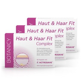 BOTANICY Skin and Hair Fit Complex - Supports Against Hormonal Acne, Pimples & Hair Loss - Natural Vital Substance Complex with ACTRISAVE® - For Men & Women - 180 Skin & Hair Capsules