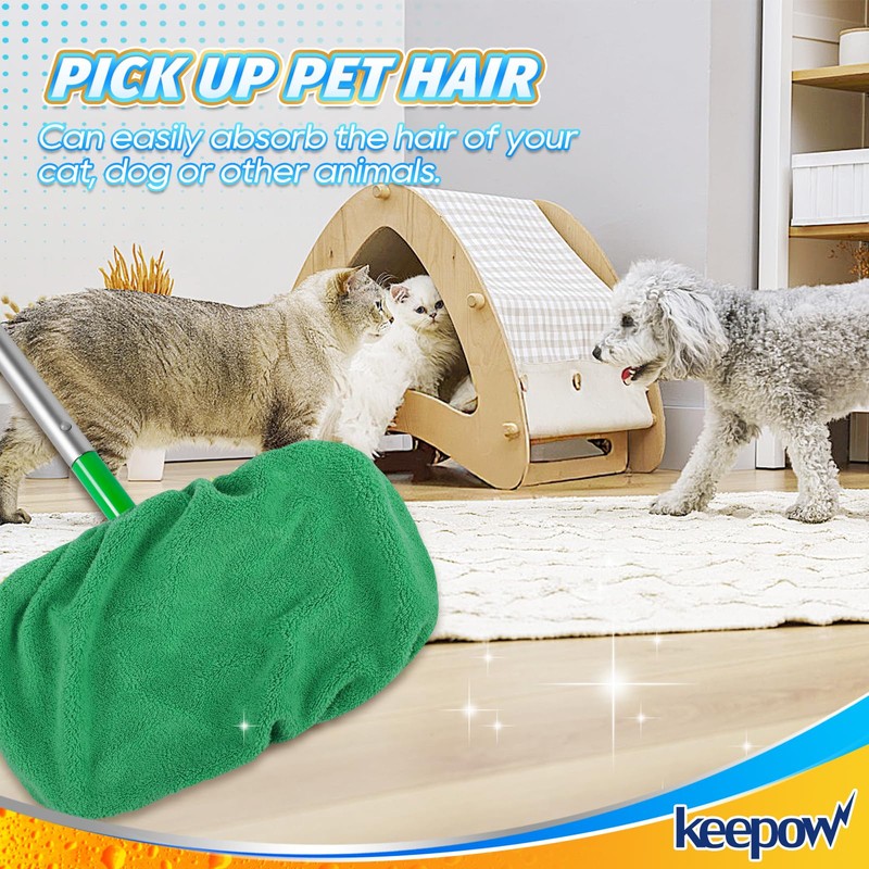 KEEPOW Reusable Microfiber Mop Pads Compatible with Swiffer Sweeper, 4