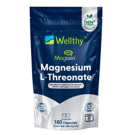 Wellthy L Treonato de Magnesio 180 Cápsulas. Hecho solamente con Magtein el único Treonato Magnesio Real (dueños de la patente). Gluten Free, NON GMO.